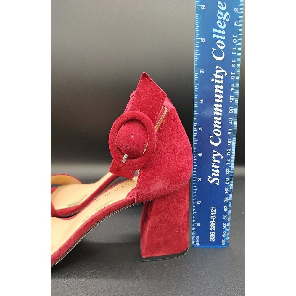 Antonio Melani Red Suede Block Heel Ankle Strap Sandals Women's Size 9.5M - Picture 3 of 11